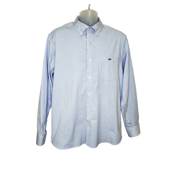 Vineyard Vines Mens Long Sleeve Blue Pinstripe Button Down Shirt Stretch Large - Picture 1 of 9